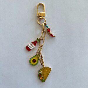 Bag charm: taco, avocado, hot sauce and chile